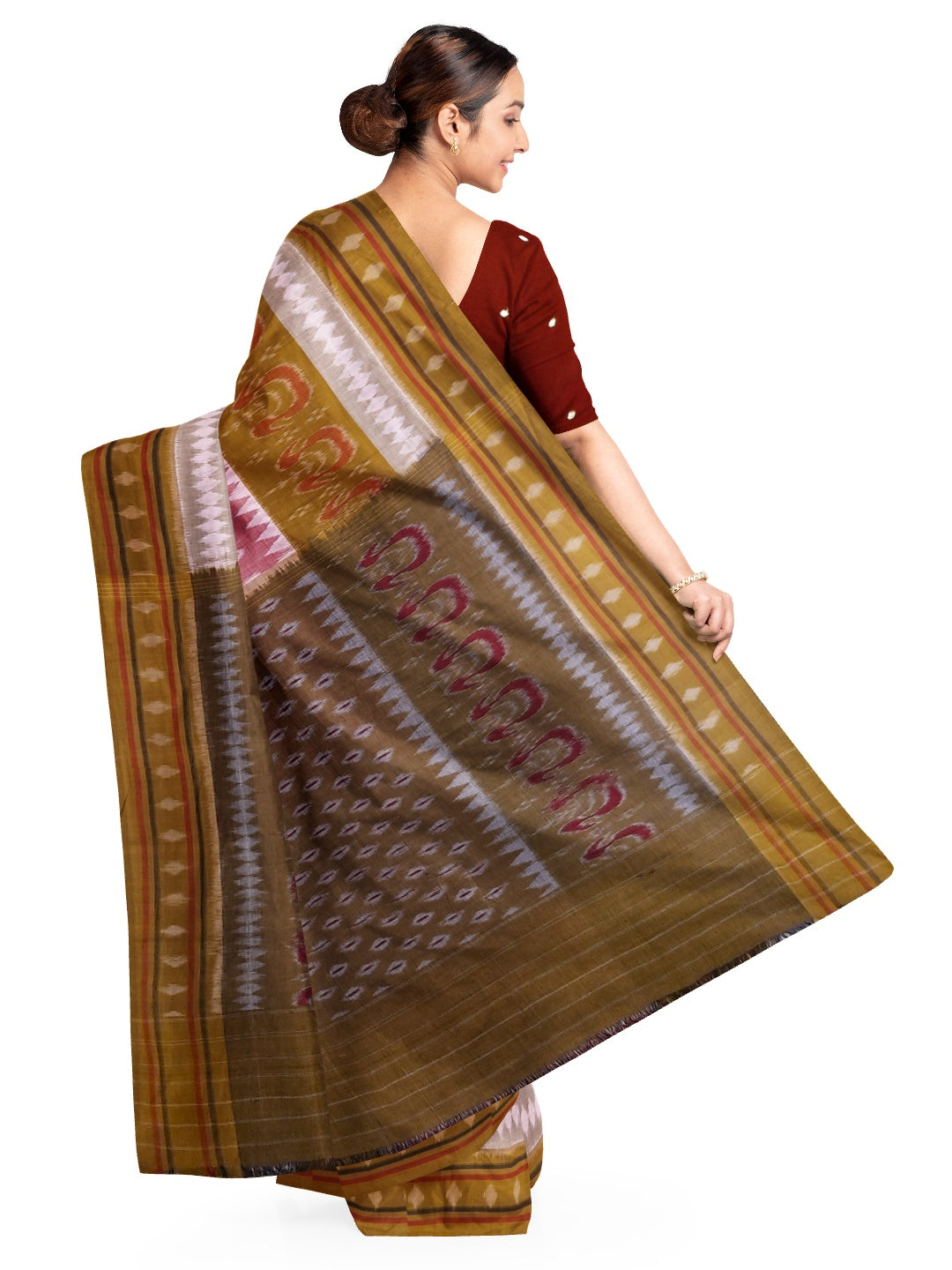Pink Cotton Odisha Ikat saree with cotton ikat blouse piece