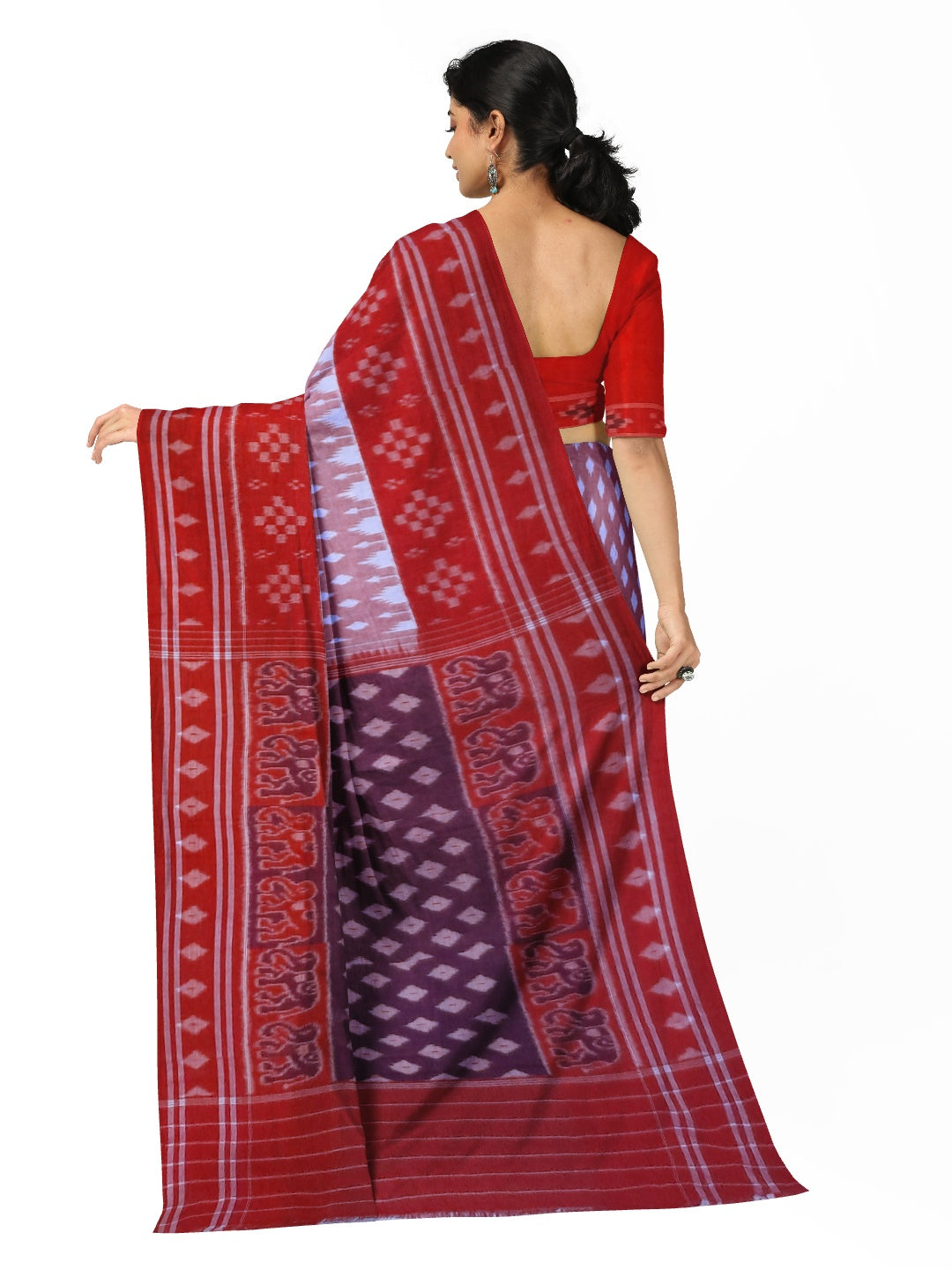 Pink with Red Cotton Odisha Ikat saree with cotton ikat blouse piece