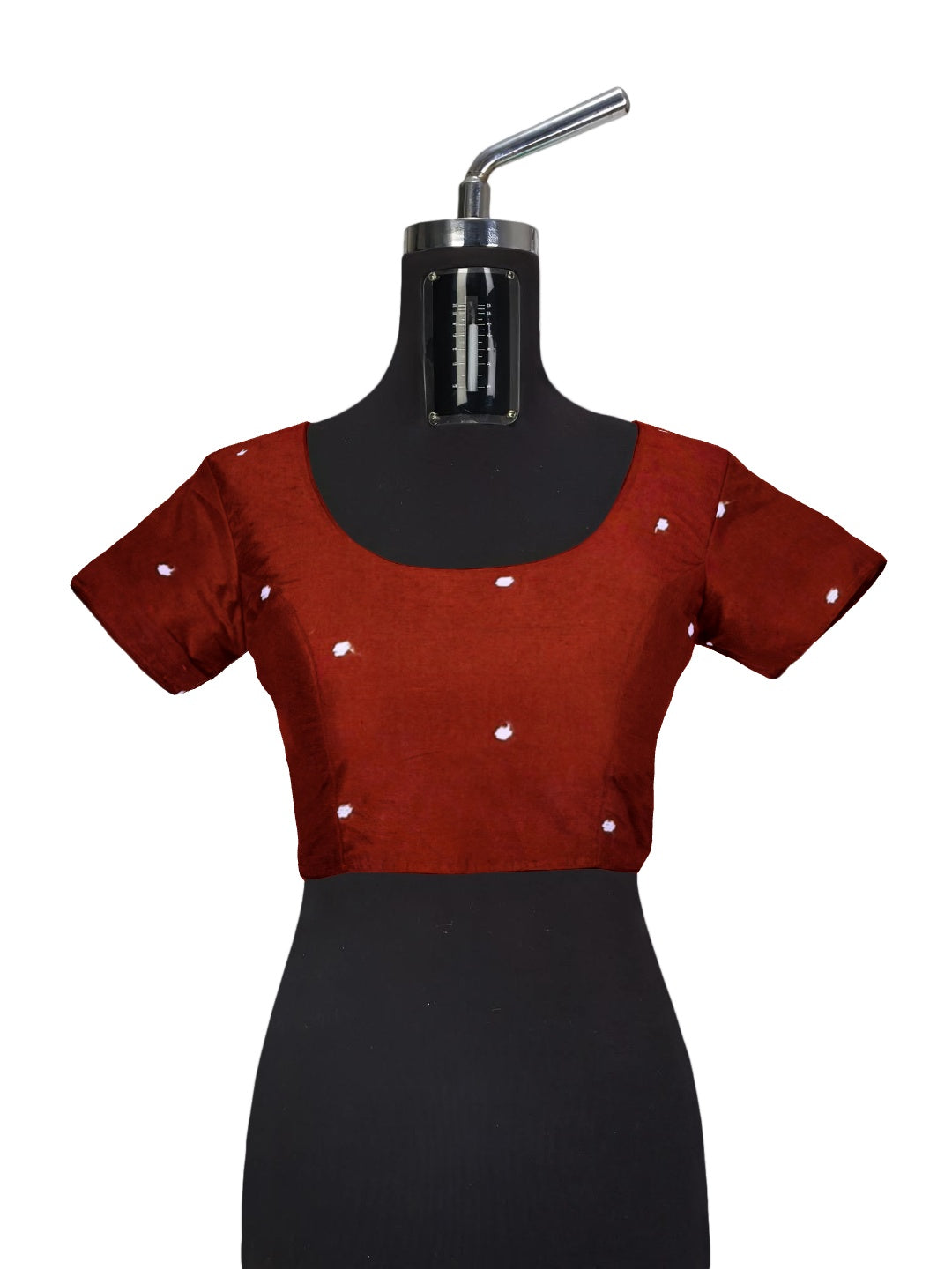 Maroon Polka dot Cotton Odisha Ikat saree with cotton ikat blouse piece