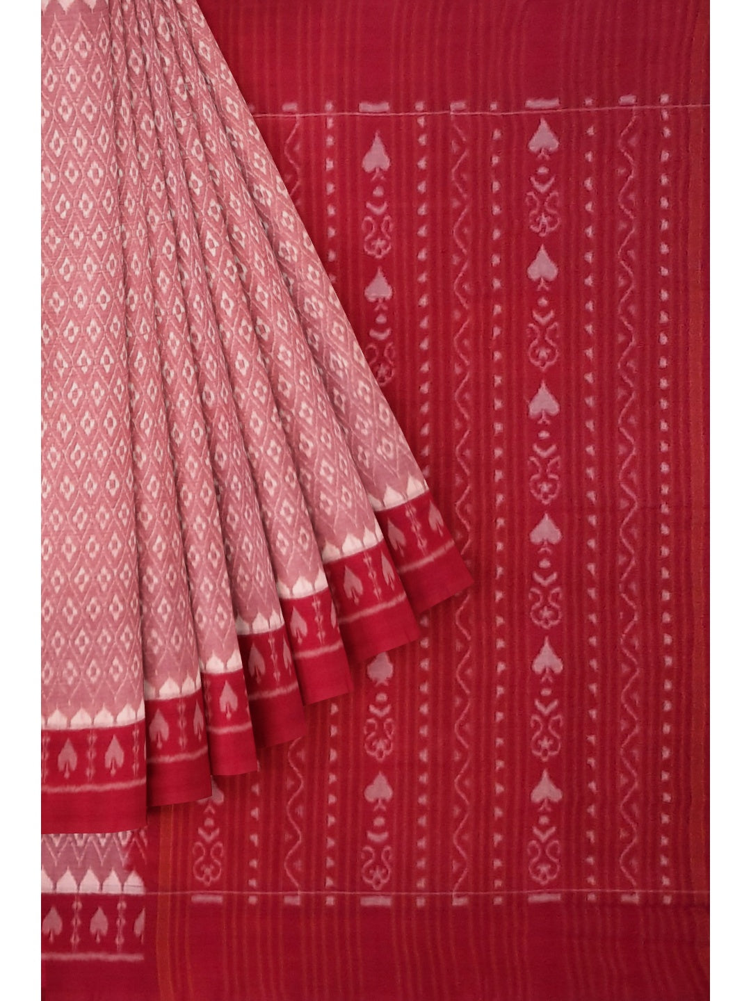 Pink with Red Cotton Odisha Ikat saree with running blouse piece