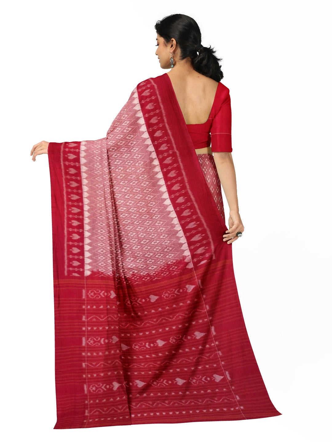 Pink with Red Cotton Odisha Ikat saree with running blouse piece