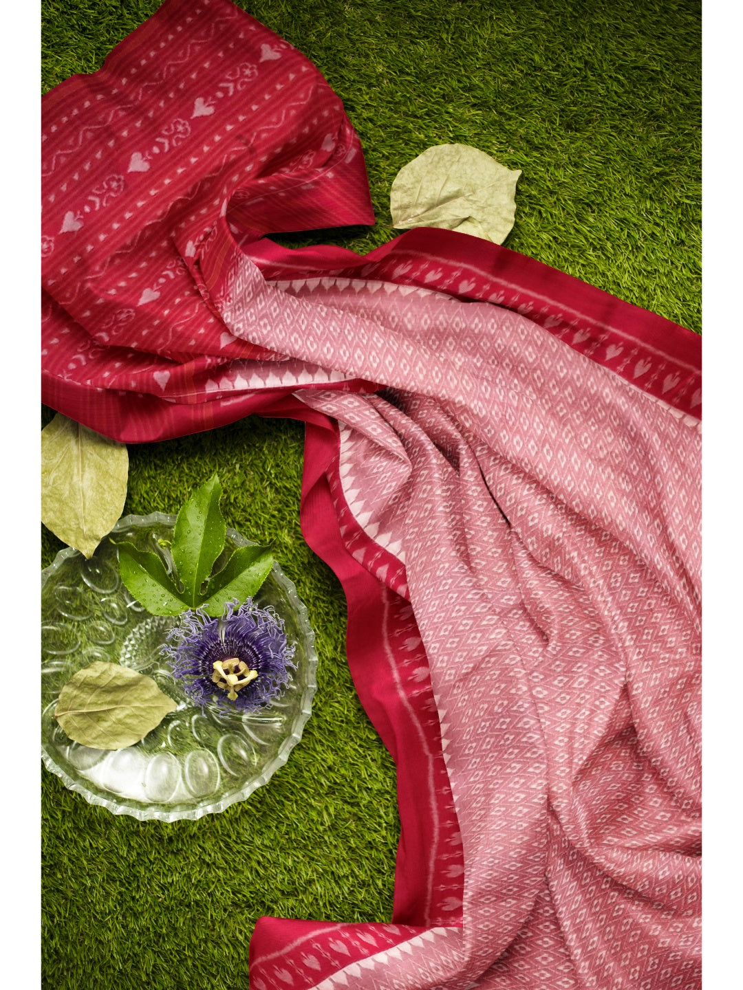 Pink with Red Cotton Odisha Ikat saree with running blouse piece