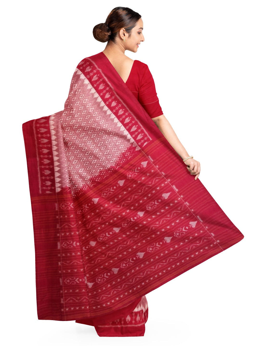 Pink with Red Cotton Odisha Ikat saree with running blouse piece