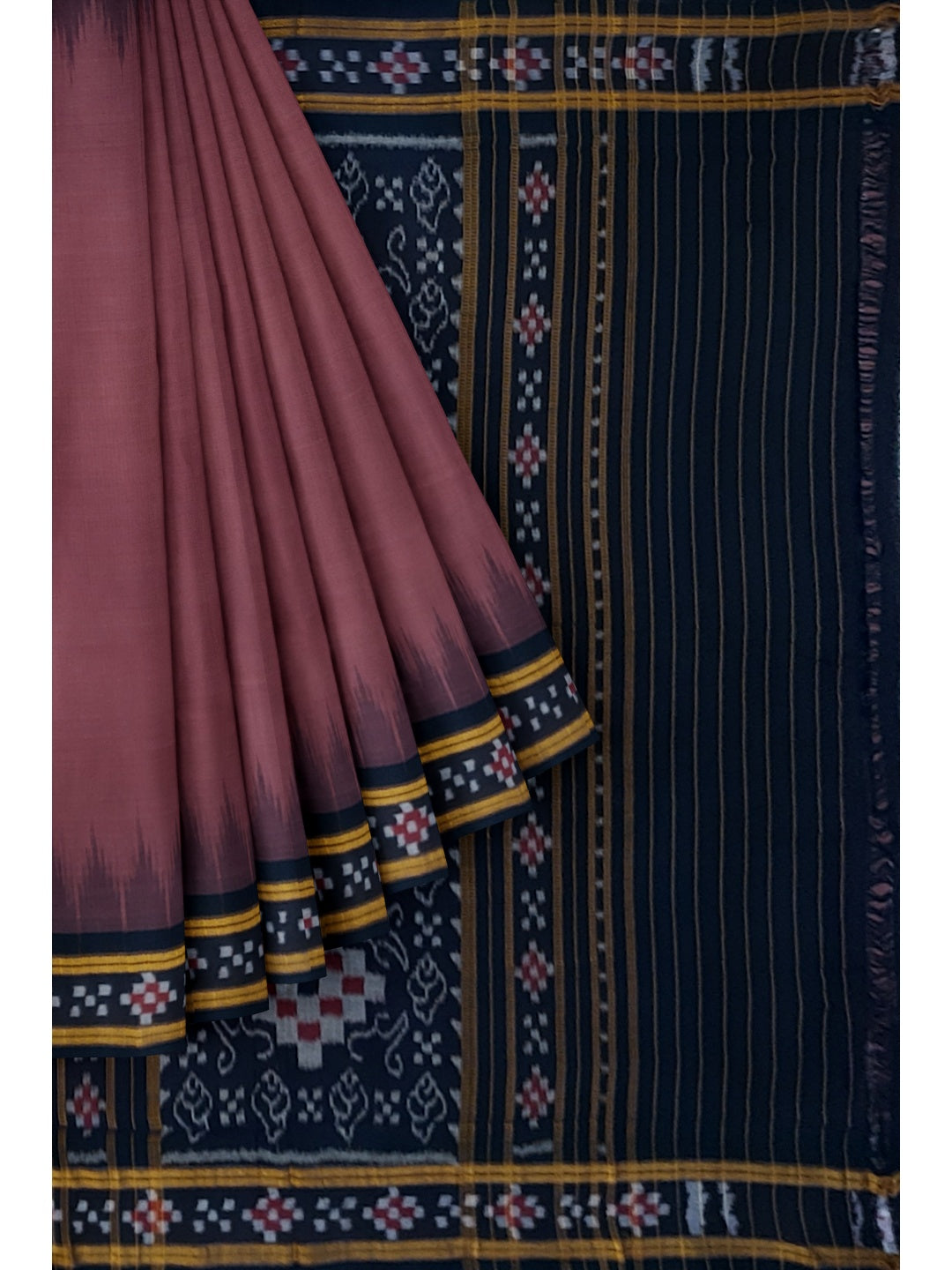 Dark Wine Cotton Odisha Ikat saree with cotton ikat blouse piece