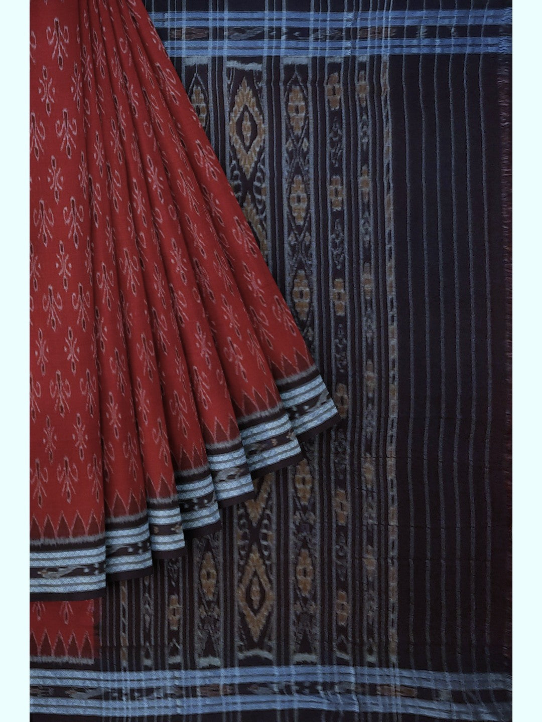 Maroon Cotton Odisha Ikat saree with cotton ikat blouse piece