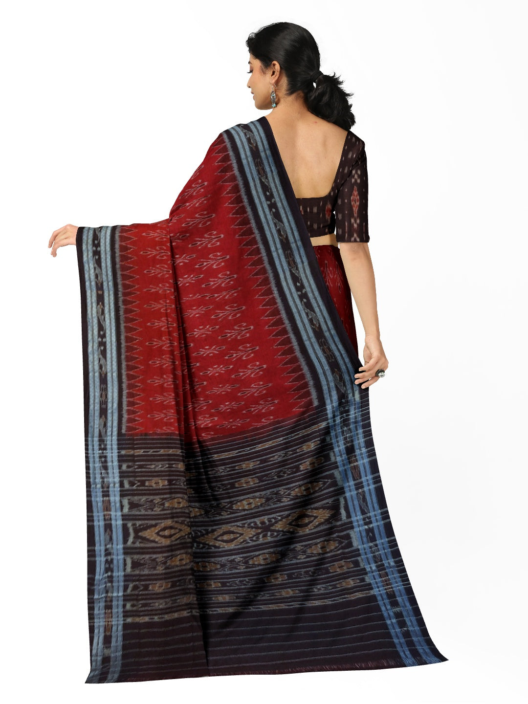 Maroon Cotton Odisha Ikat saree with cotton ikat blouse piece