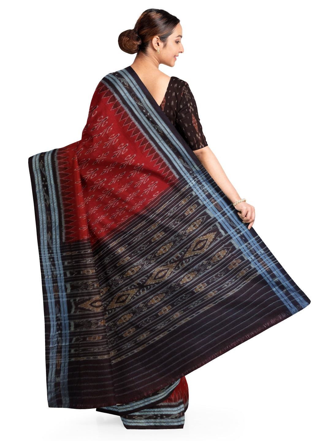 Maroon Cotton Odisha Ikat saree with cotton ikat blouse piece