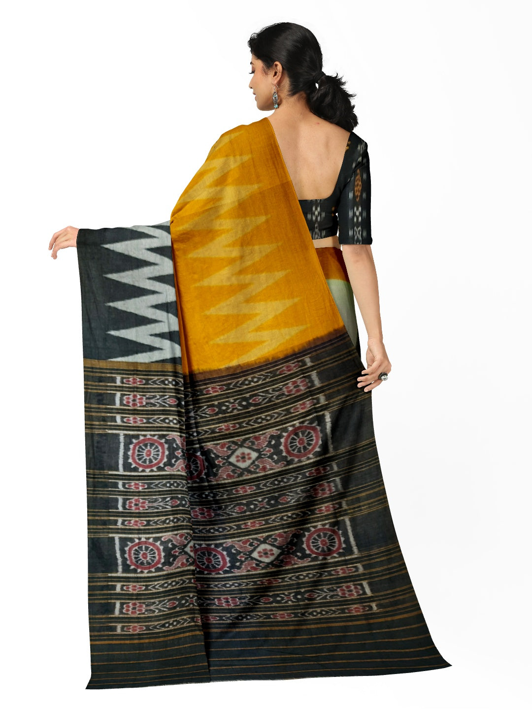 Multi Coloured Cotton Odisha Ikat saree with cotton ikat blouse piece