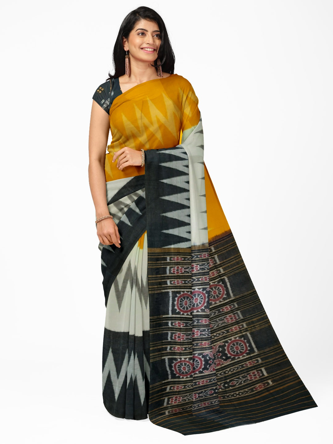 Multi Coloured Cotton Odisha Ikat saree with cotton ikat blouse piece