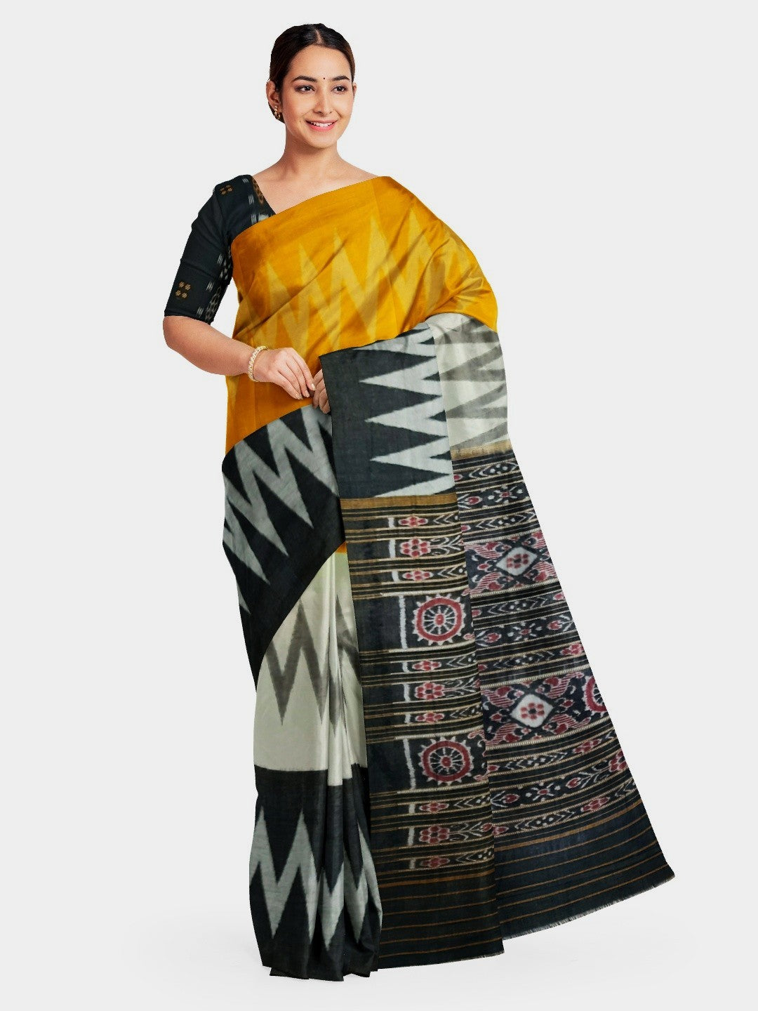 Multi Coloured Cotton Odisha Ikat saree with cotton ikat blouse piece