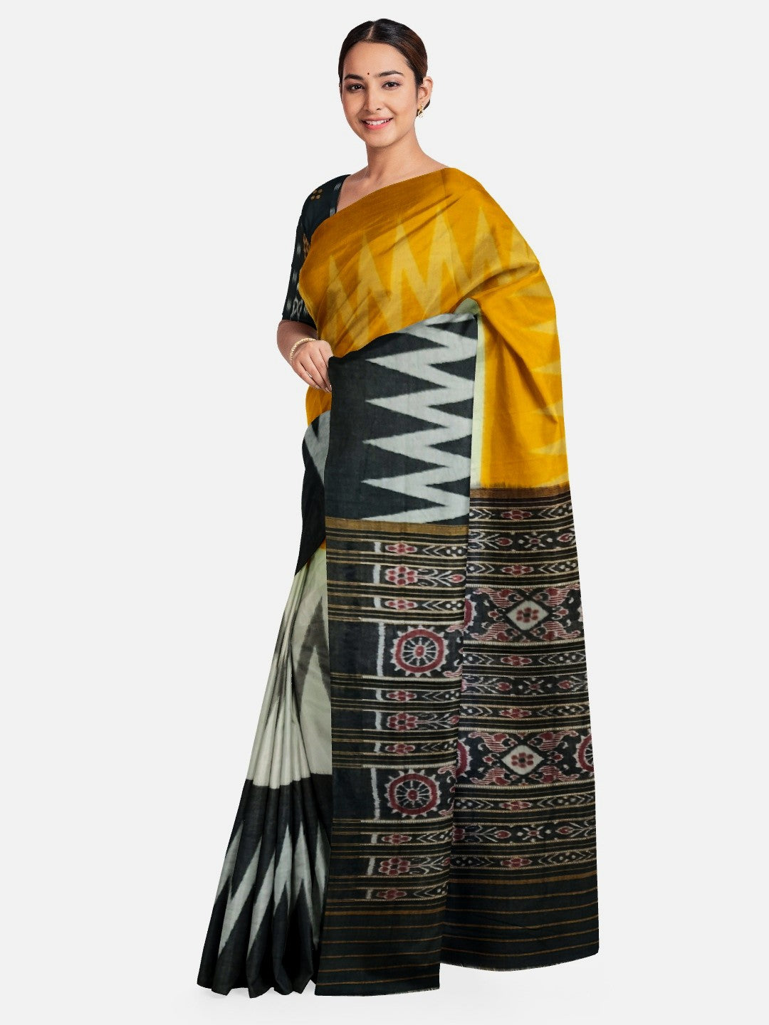 Multi Coloured Cotton Odisha Ikat saree with cotton ikat blouse piece