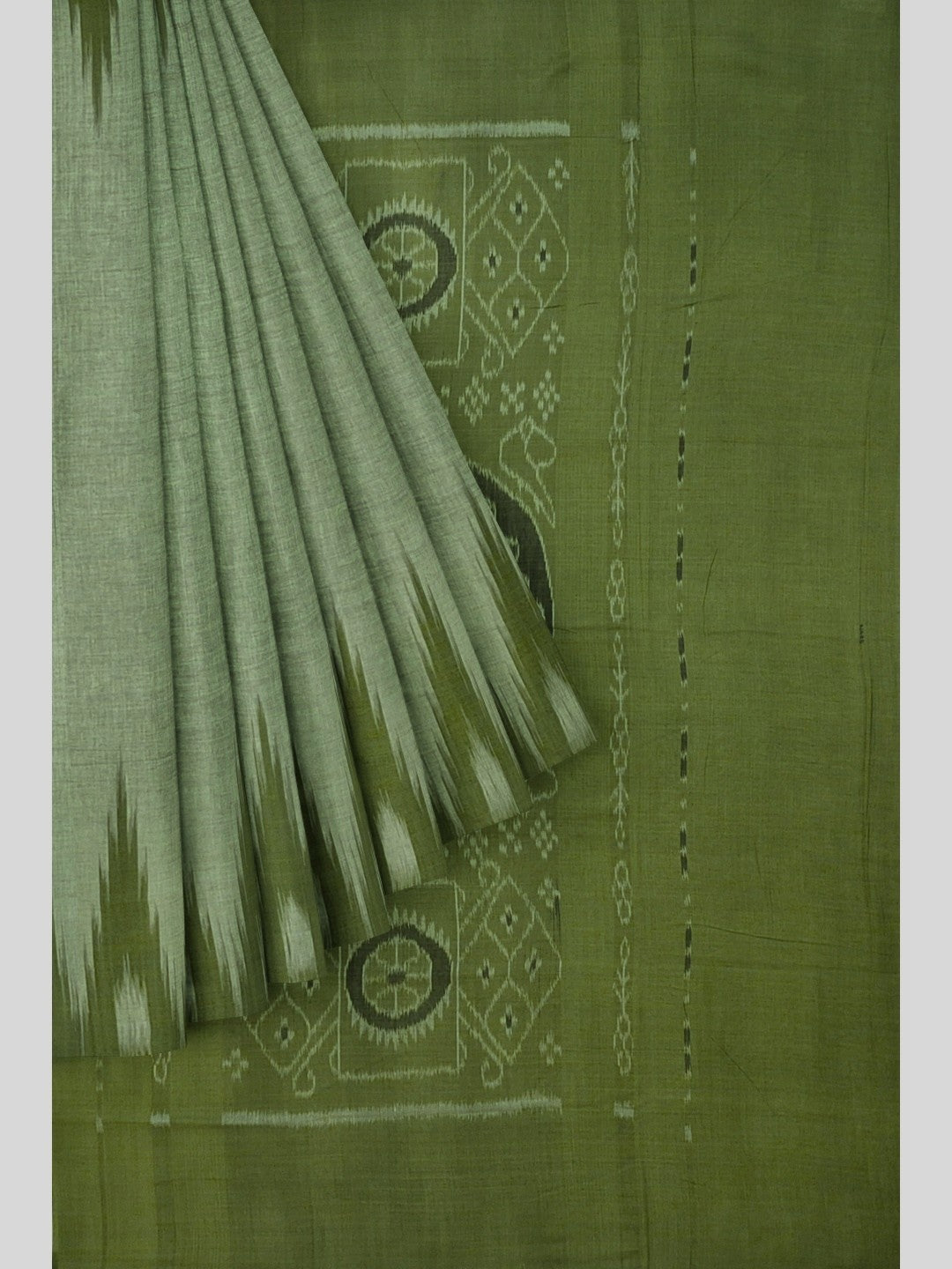 Green Cotton Odisha Ikat saree  with mix match cotton ikat blouse