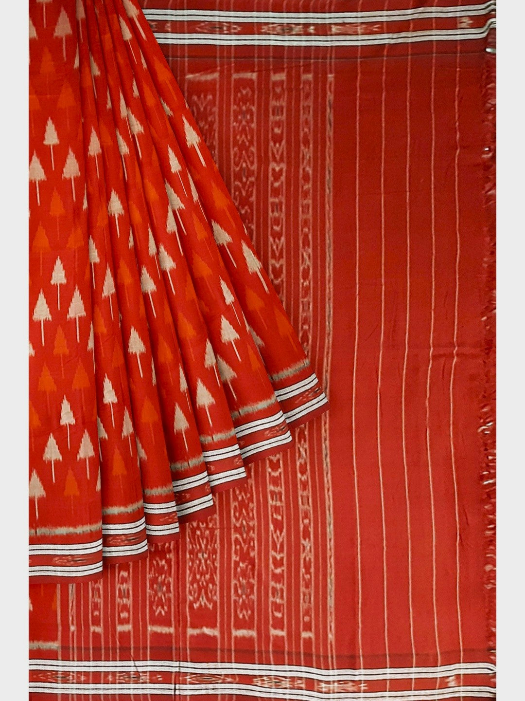 Red Cotton Ikat saree with cotton ikat blouse piece
