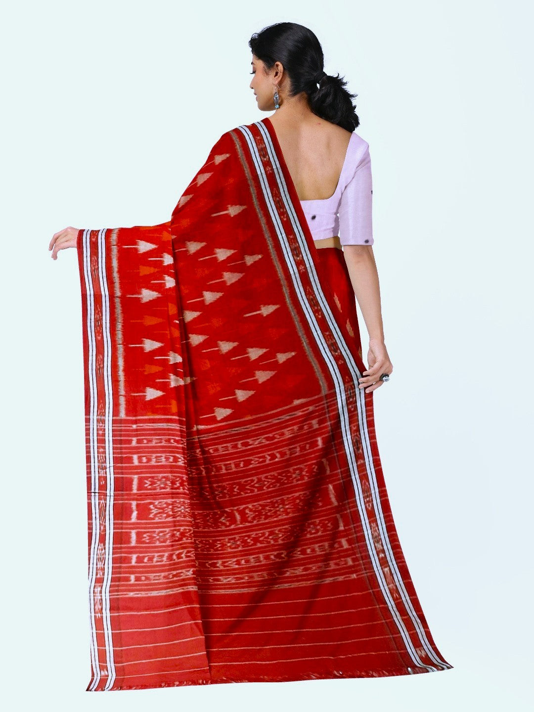 Red Cotton Ikat saree with cotton ikat blouse piece