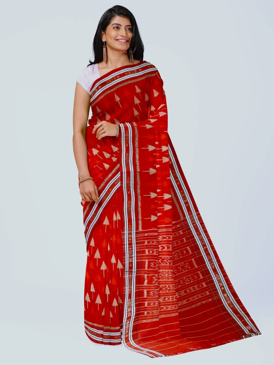 Red Cotton Ikat saree with cotton ikat blouse piece