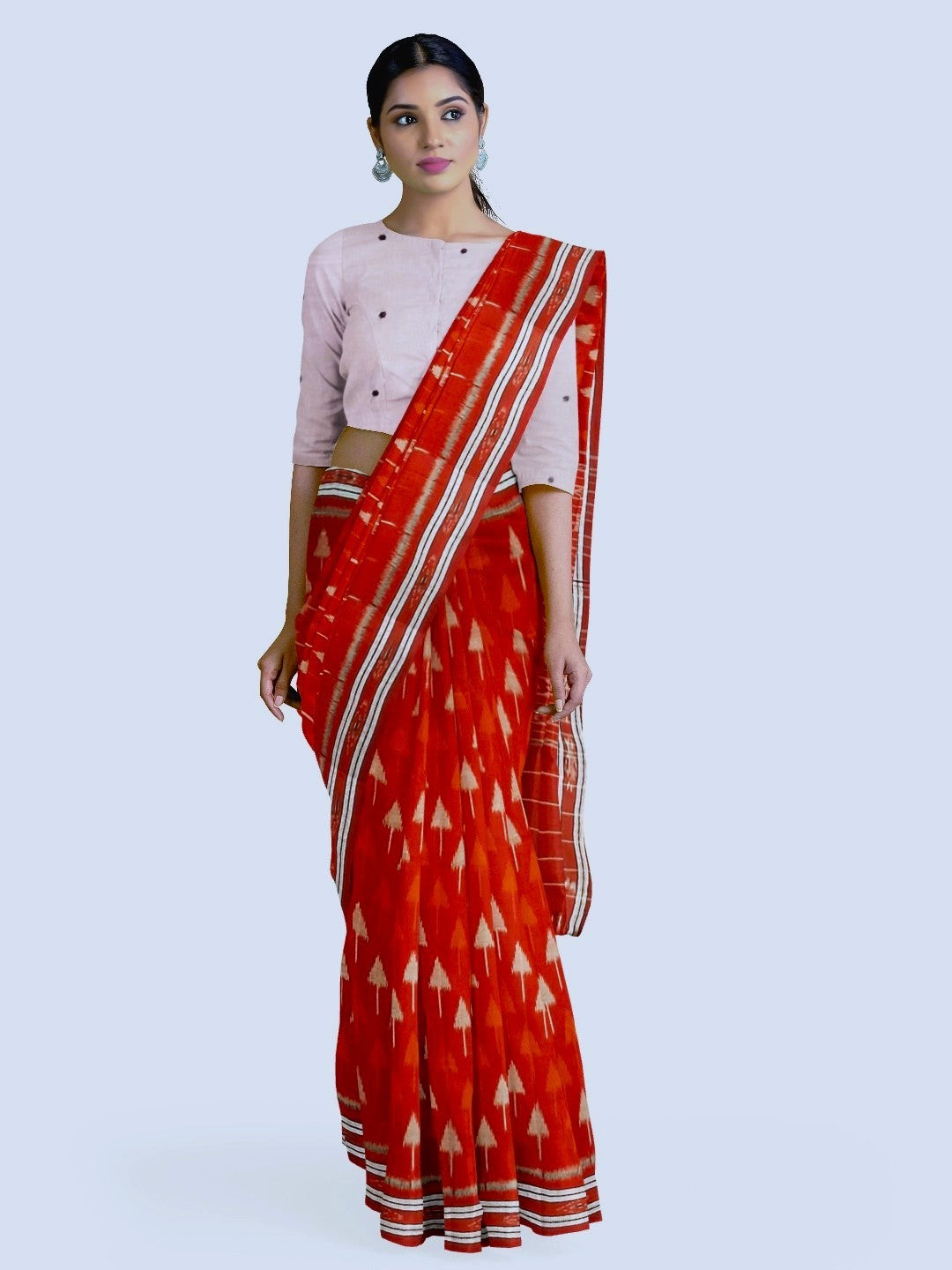 Red Cotton Ikat saree with cotton ikat blouse piece