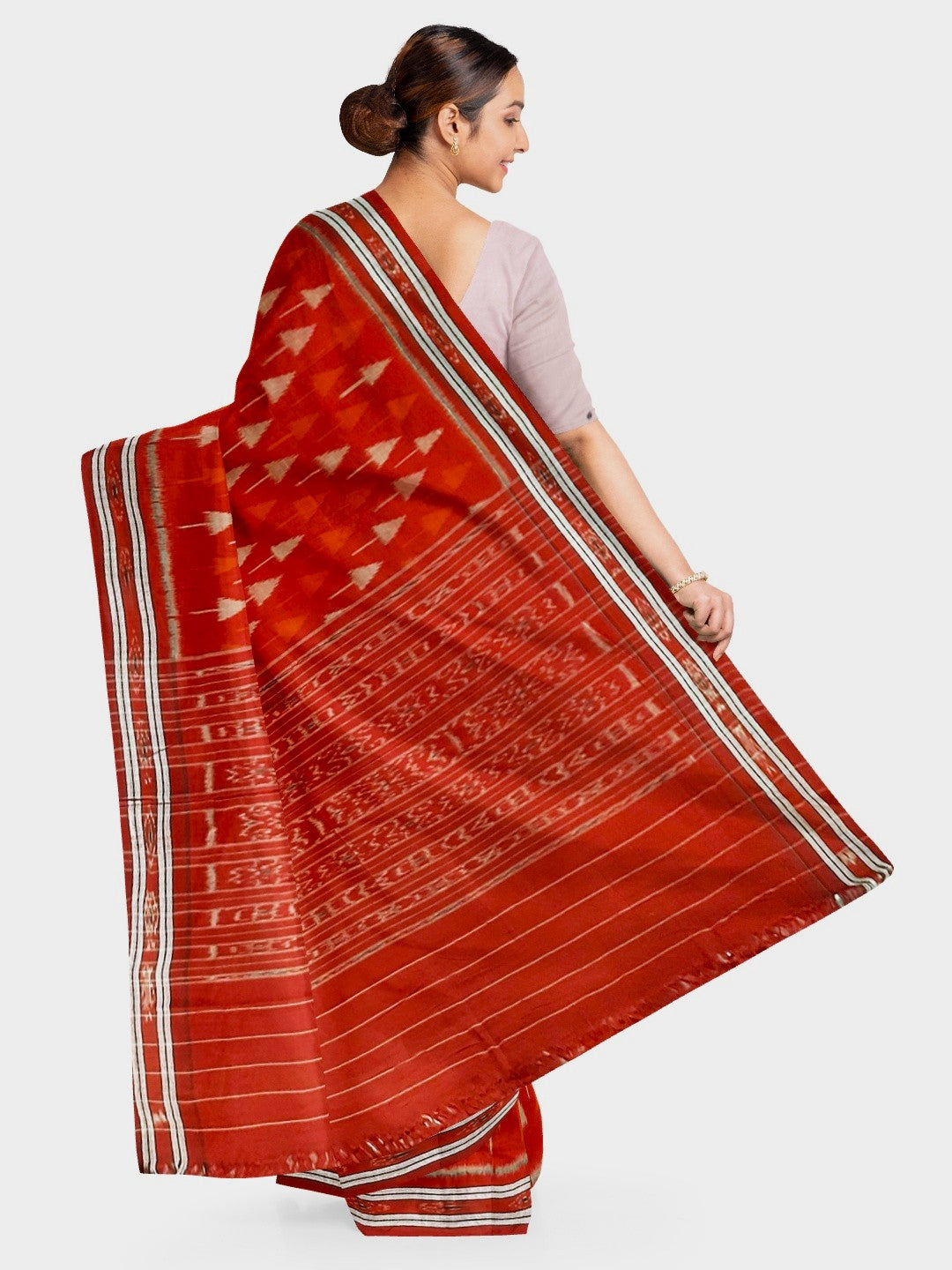 Red Cotton Ikat saree with cotton ikat blouse piece