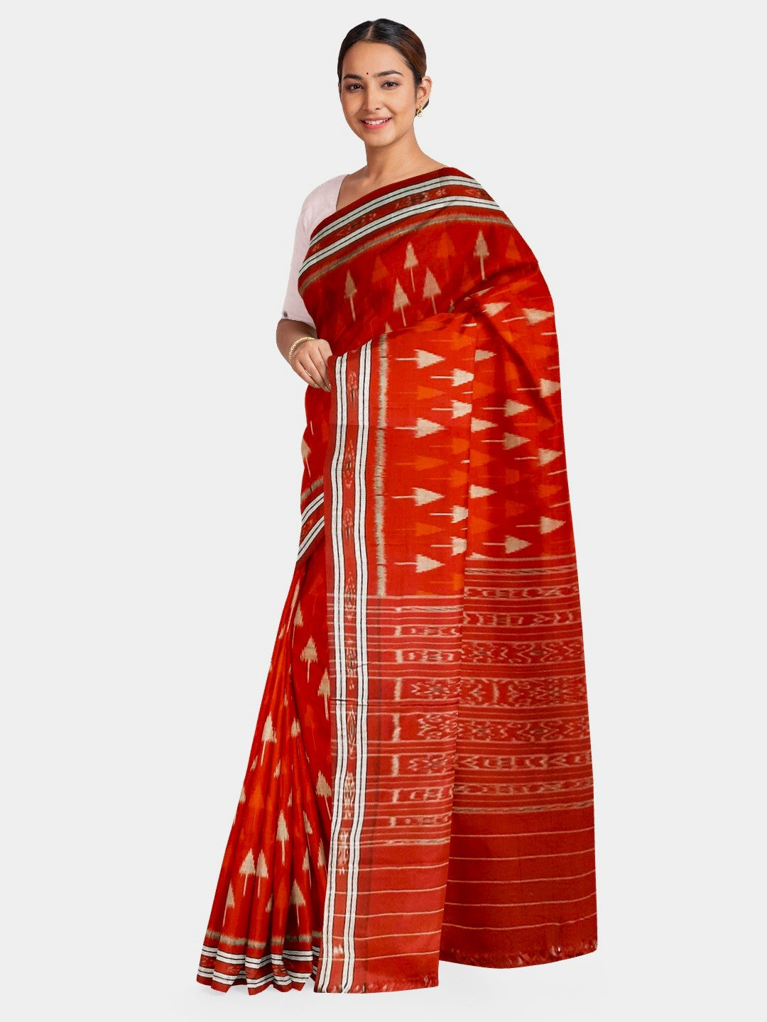 Red Cotton Ikat saree with cotton ikat blouse piece