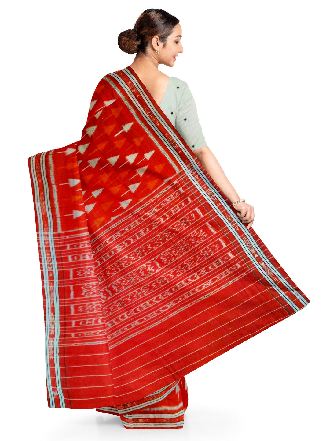 Red Cotton Ikat saree with cotton ikat blouse piece