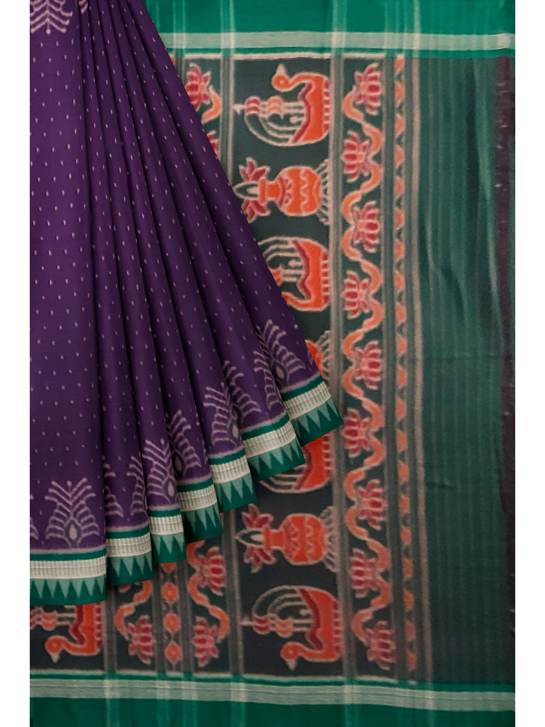 Purple with Green Cotton Ikat saree with cotton ikat blouse piece