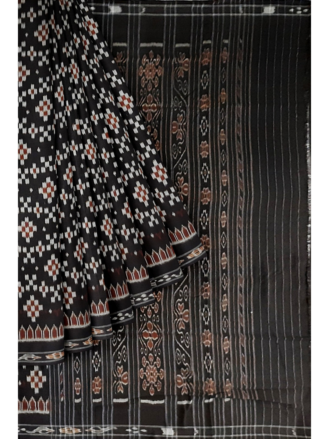 Black Cotton Ikat saree with cotton ikat blouse piece