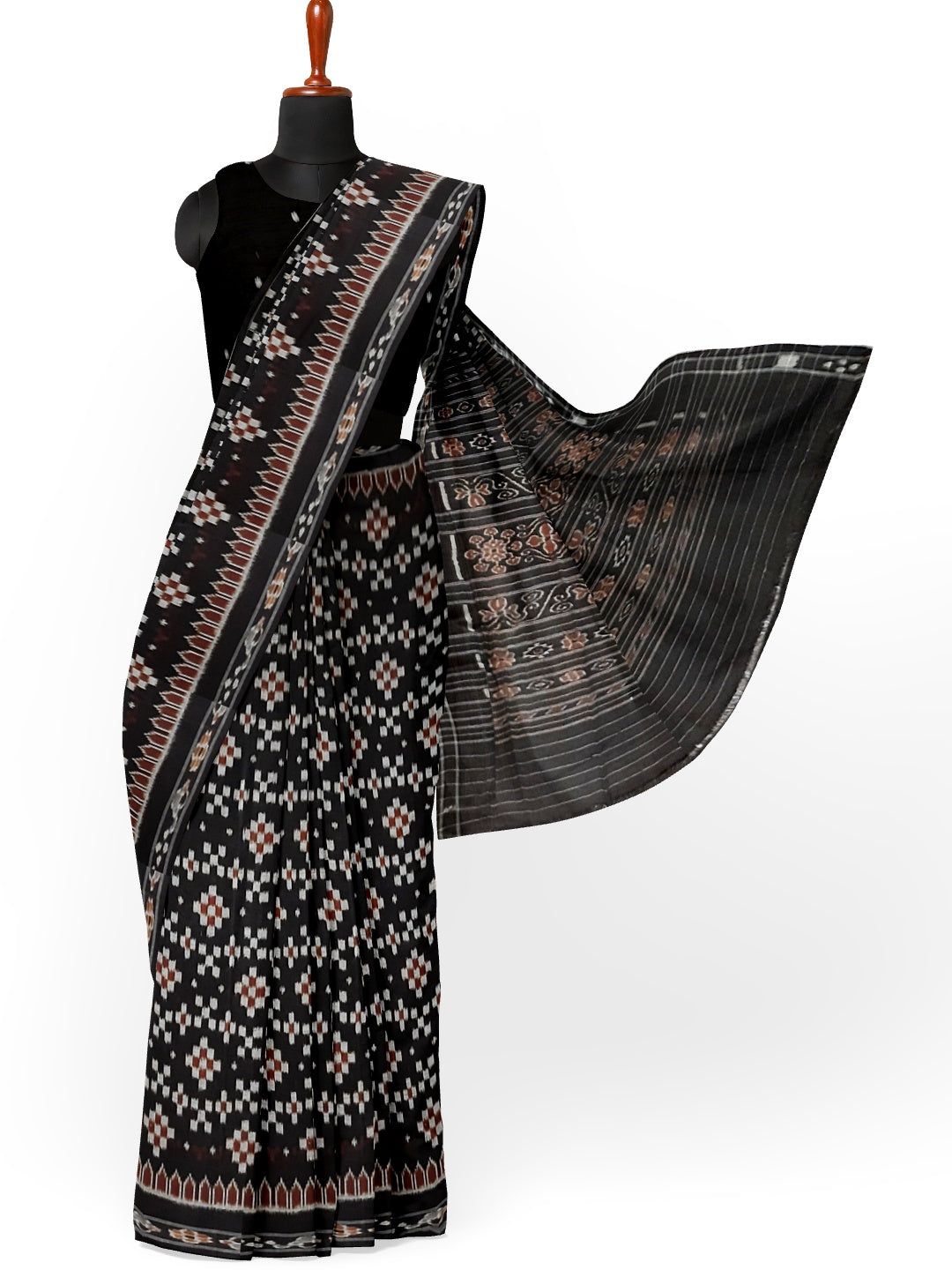 Black Cotton Ikat saree with cotton ikat blouse piece