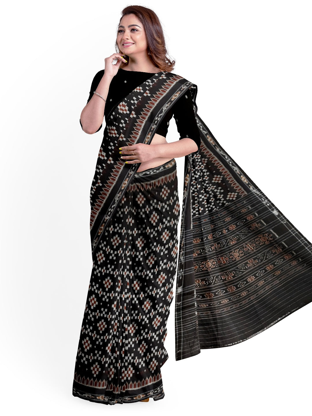 Black Cotton Ikat saree with cotton ikat blouse piece
