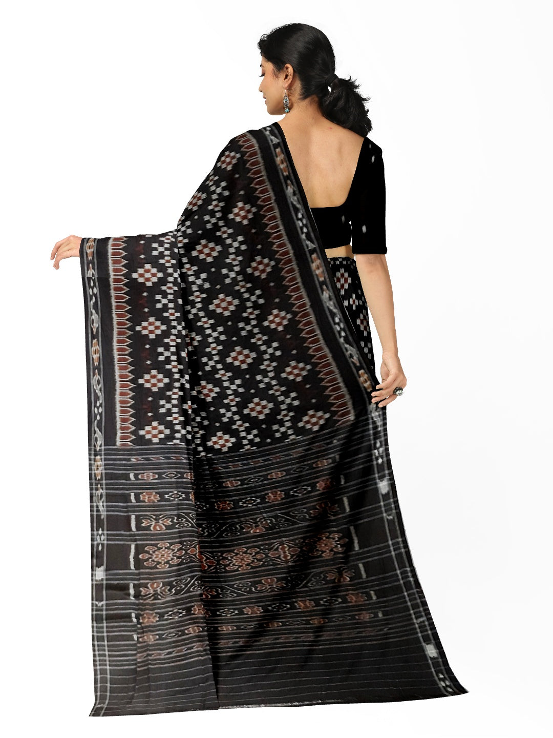 Black Cotton Ikat saree with cotton ikat blouse piece