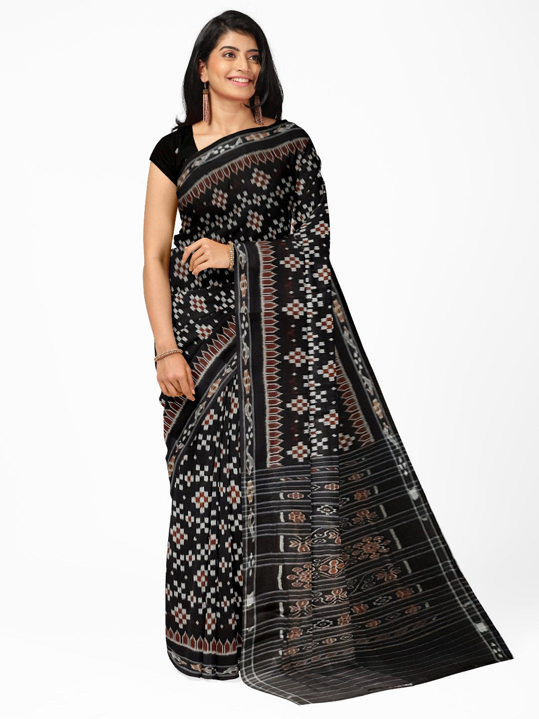Black Cotton Ikat saree with cotton ikat blouse piece