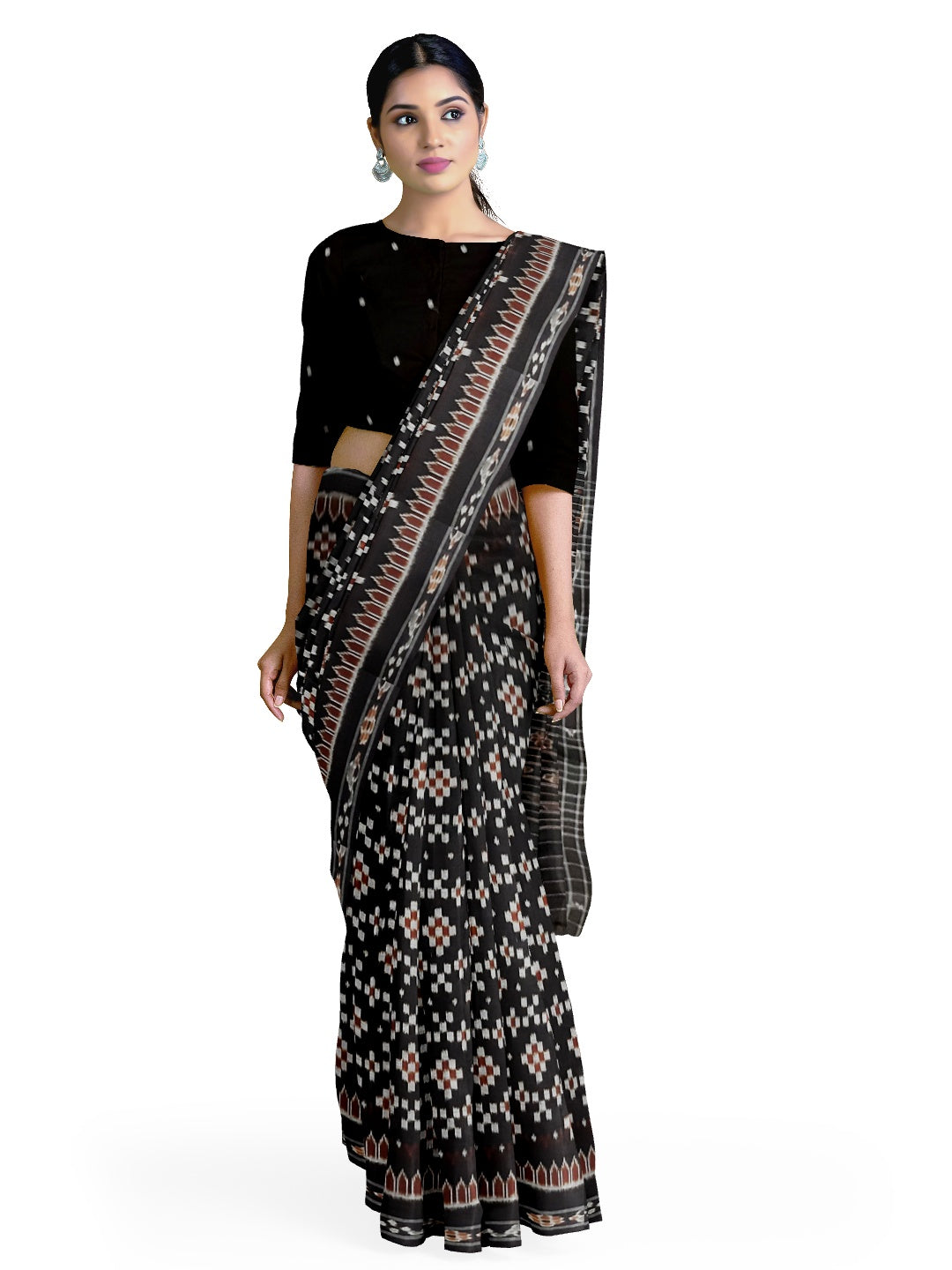 Black Cotton Ikat saree with cotton ikat blouse piece