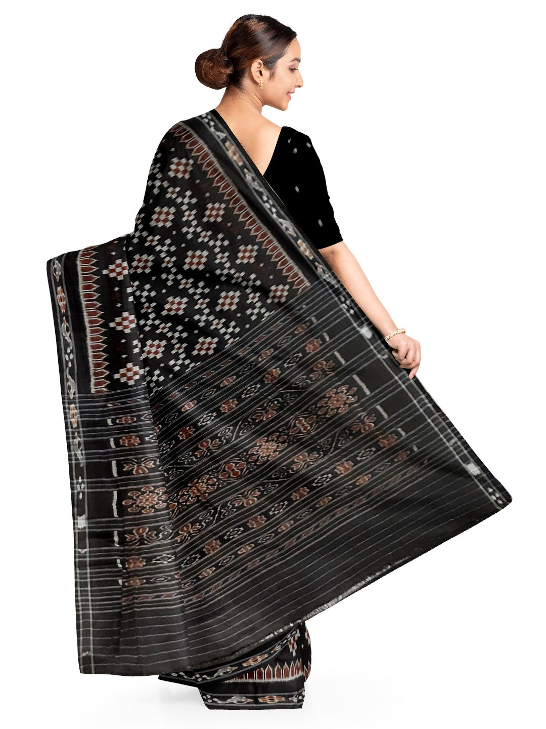 Black Cotton Ikat saree with cotton ikat blouse piece