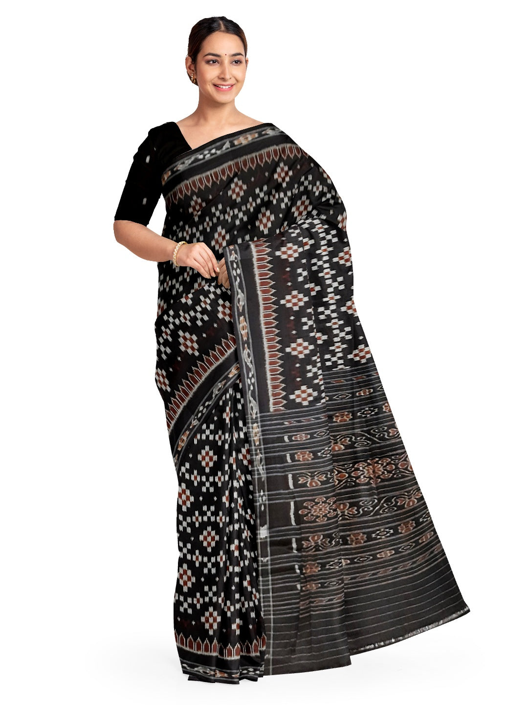 Black Cotton Ikat saree with cotton ikat blouse piece