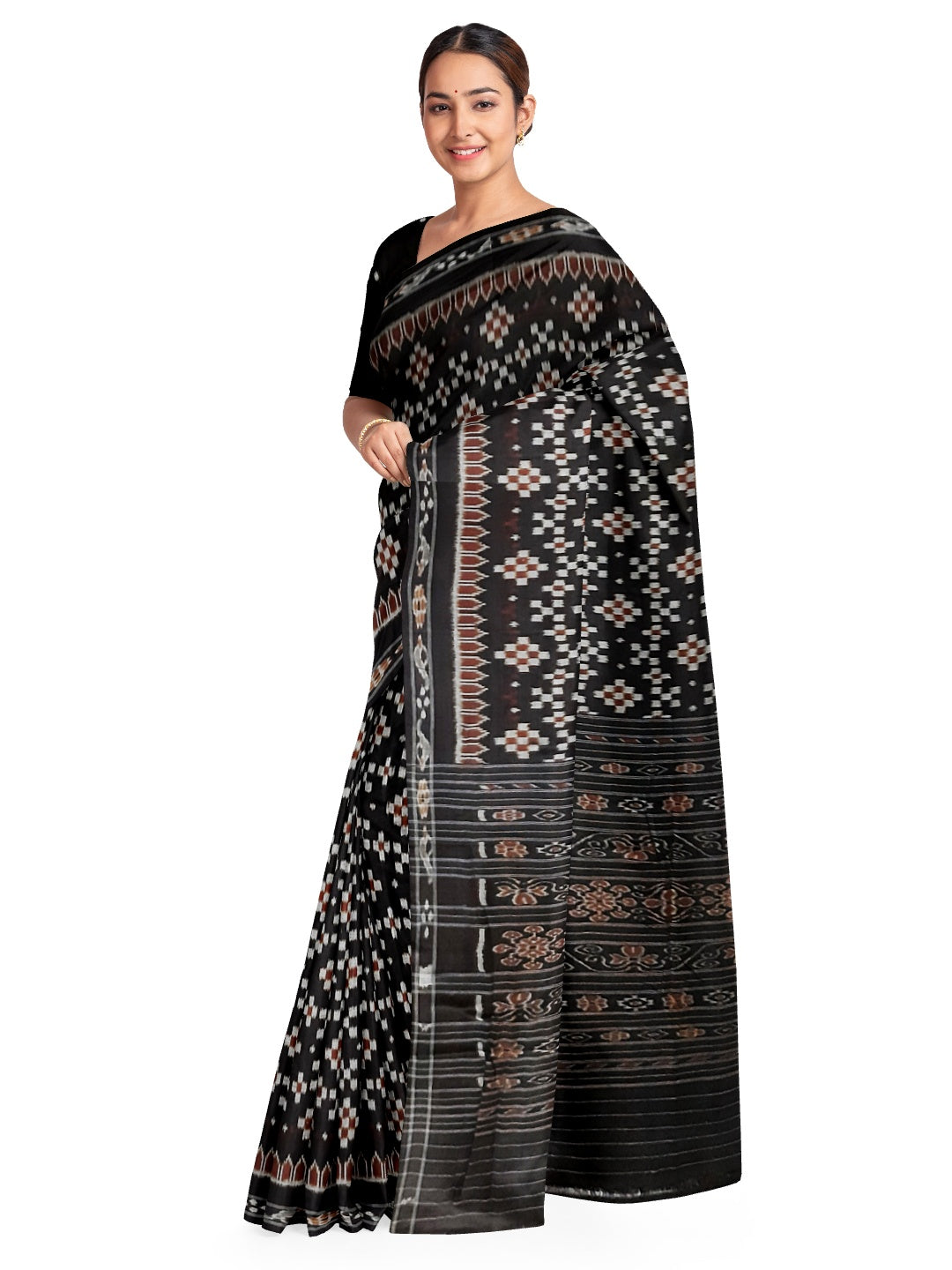 Black Cotton Ikat saree with cotton ikat blouse piece