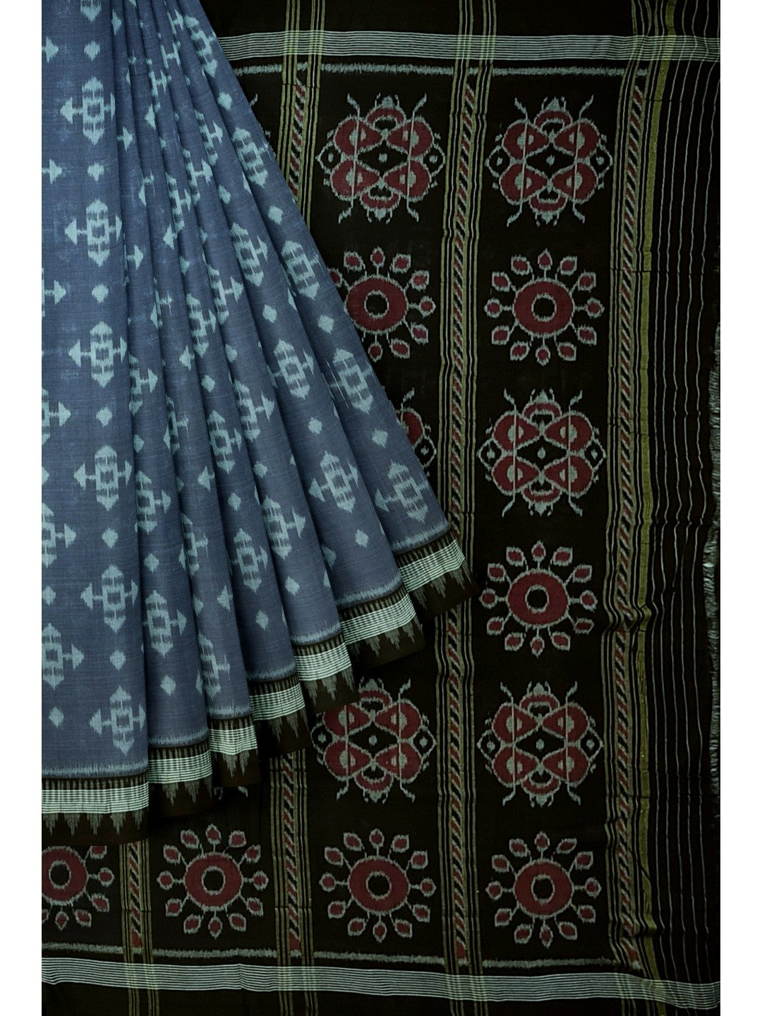 Grey Cotton Ikat saree with cotton ikat blouse piece