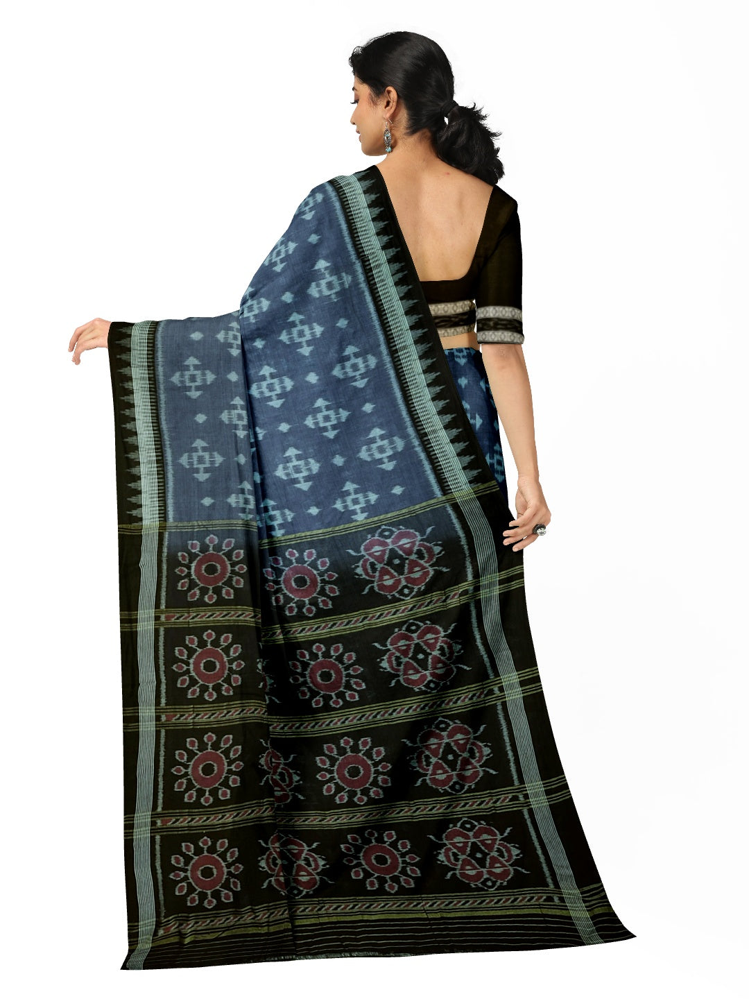 Grey Cotton Ikat saree with cotton ikat blouse piece