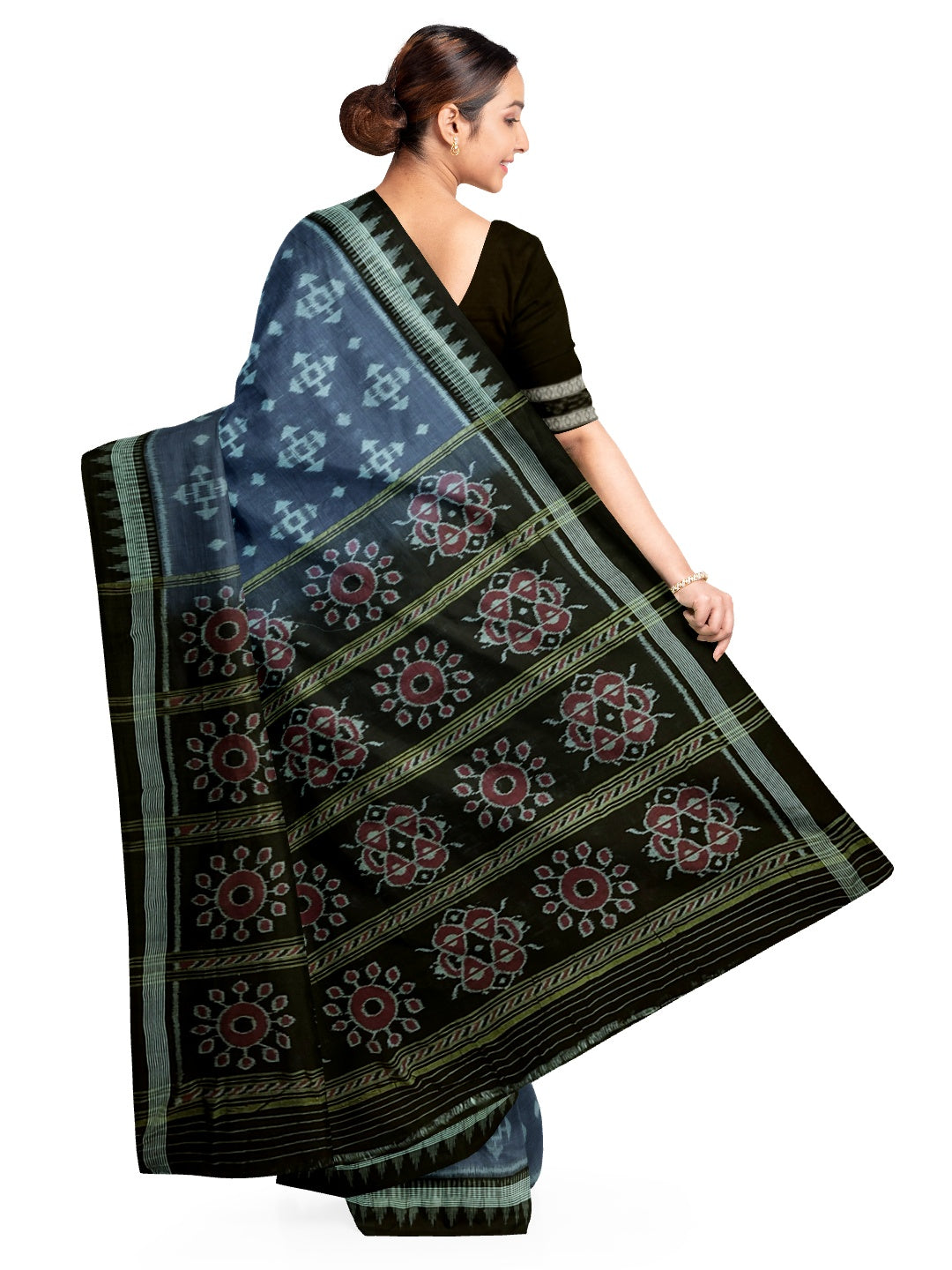 Grey Cotton Ikat saree with cotton ikat blouse piece