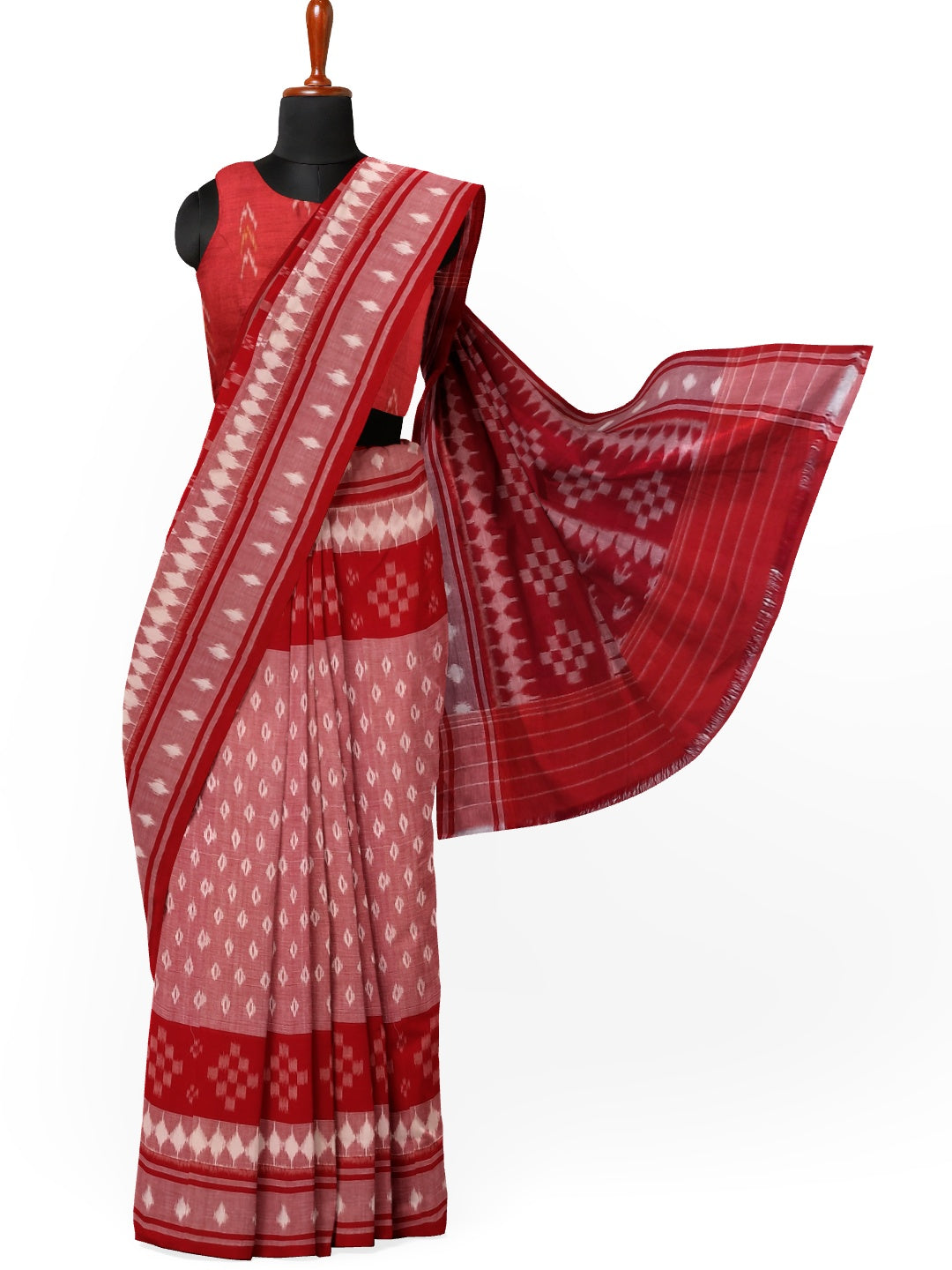 Pink Cotton Ikat saree with cotton ikat blouse piece