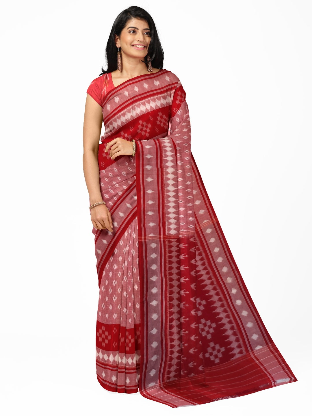 Pink Cotton Ikat saree with cotton ikat blouse piece