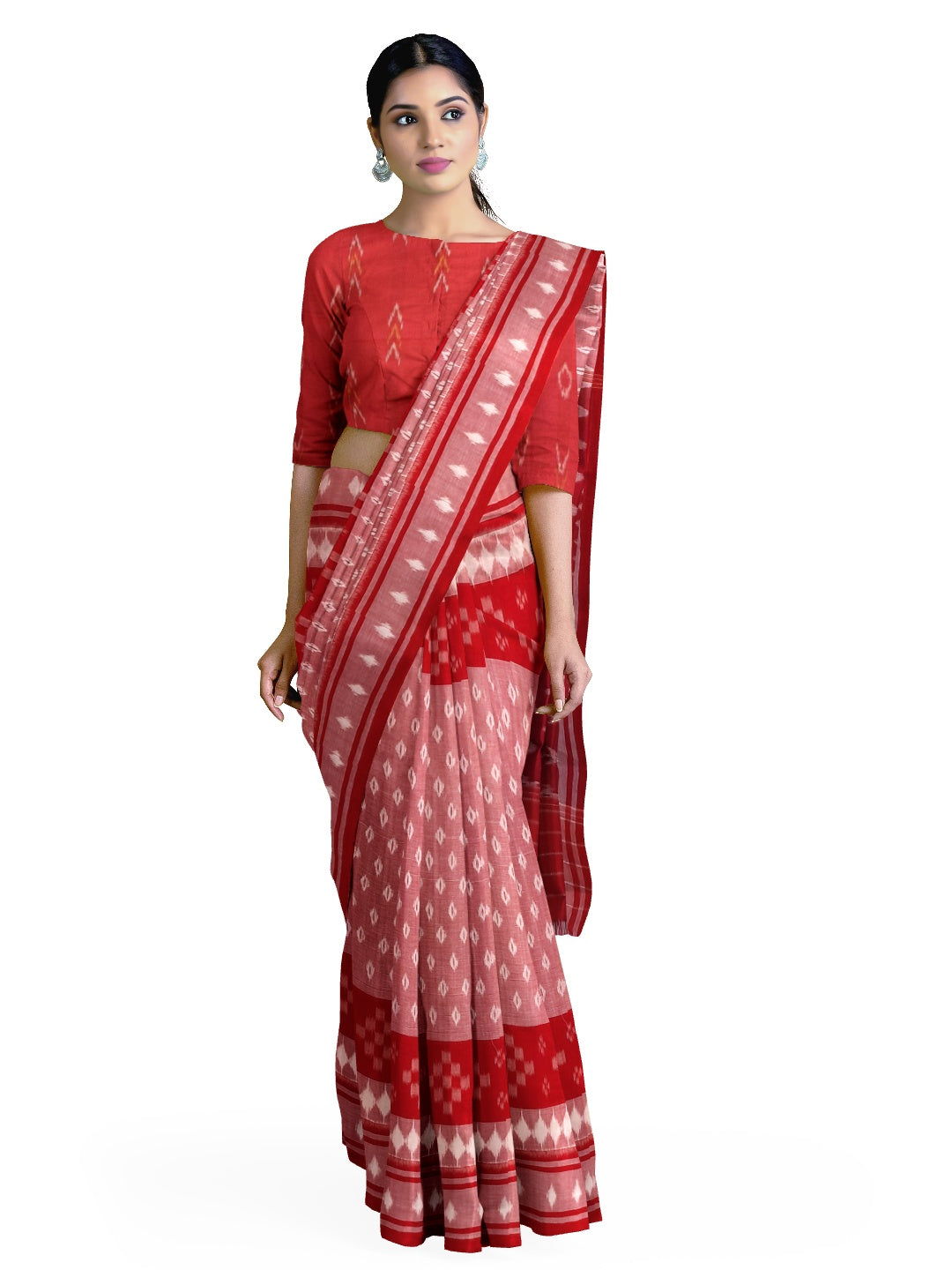 Pink Cotton Ikat saree with cotton ikat blouse piece