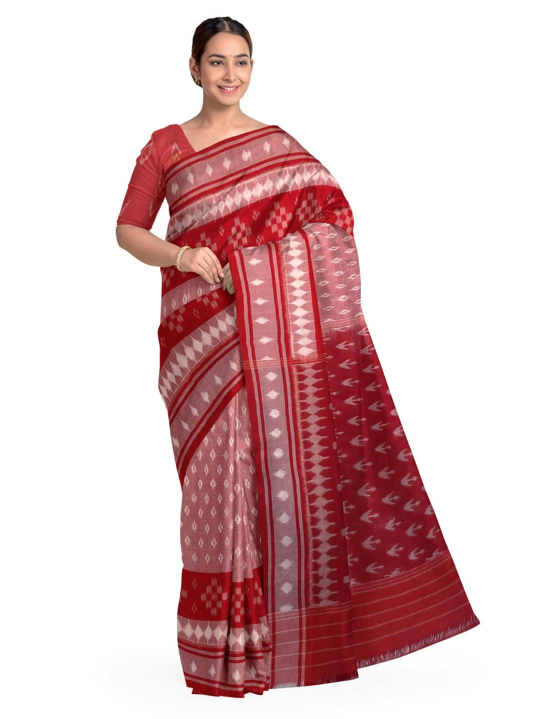 Pink Cotton Ikat saree with cotton ikat blouse piece