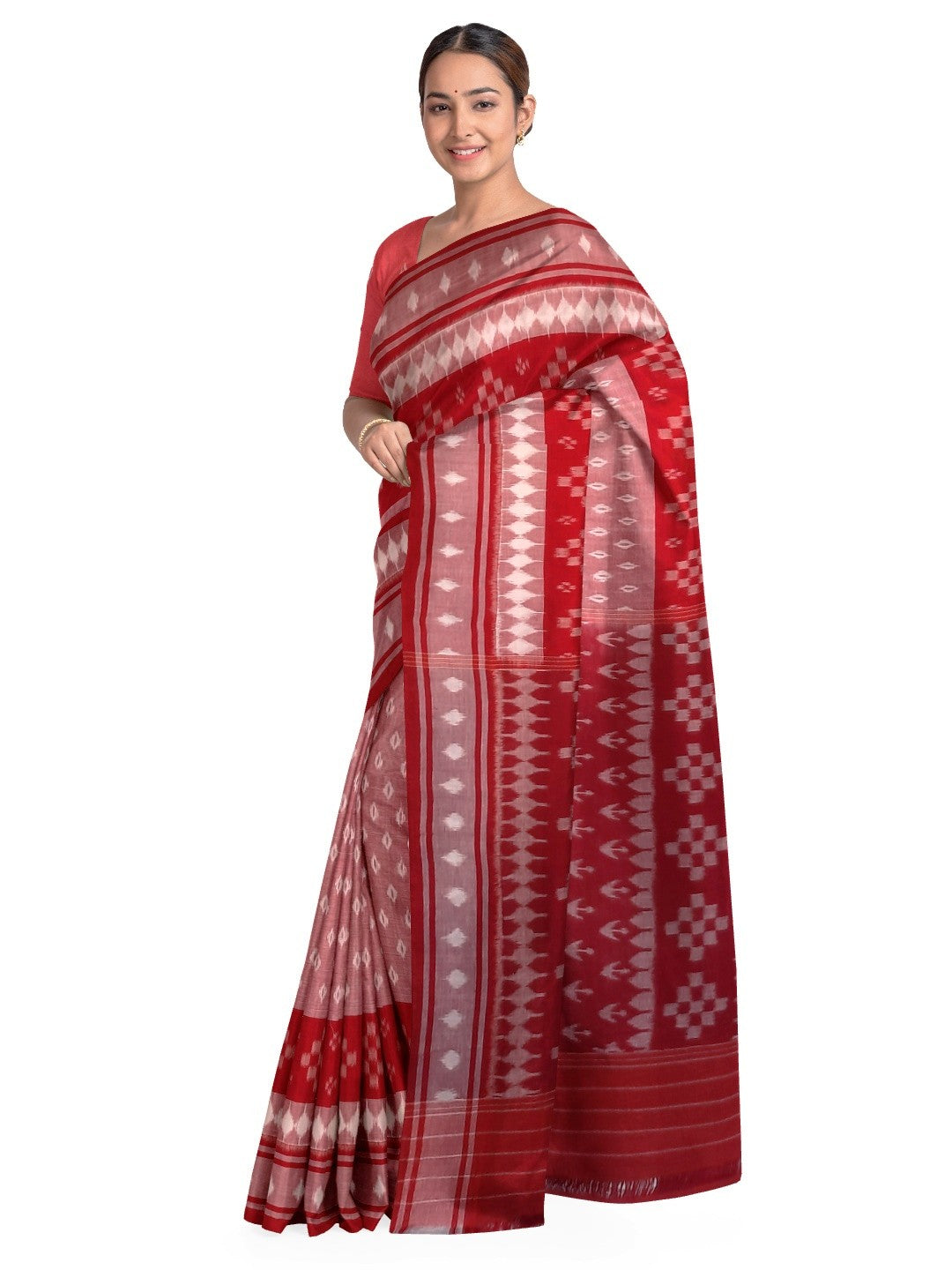 Pink Cotton Ikat saree with cotton ikat blouse piece