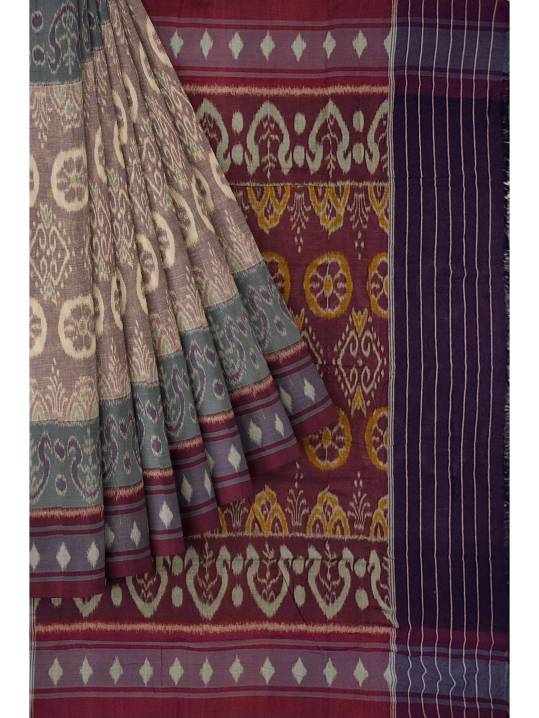 LightBrown Cotton Ikat saree with cotton ikat blouse piece
