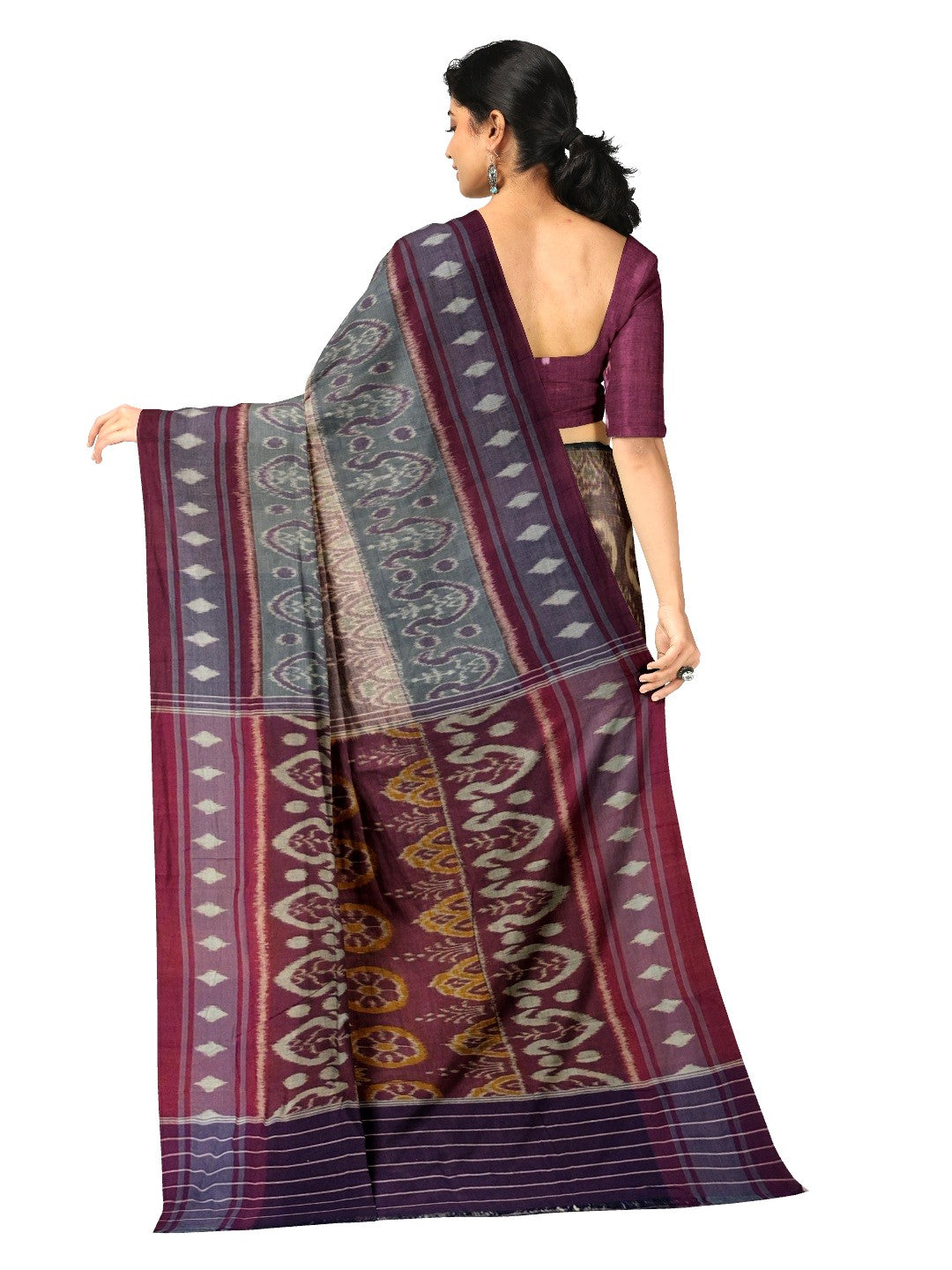 LightBrown Cotton Ikat saree with cotton ikat blouse piece