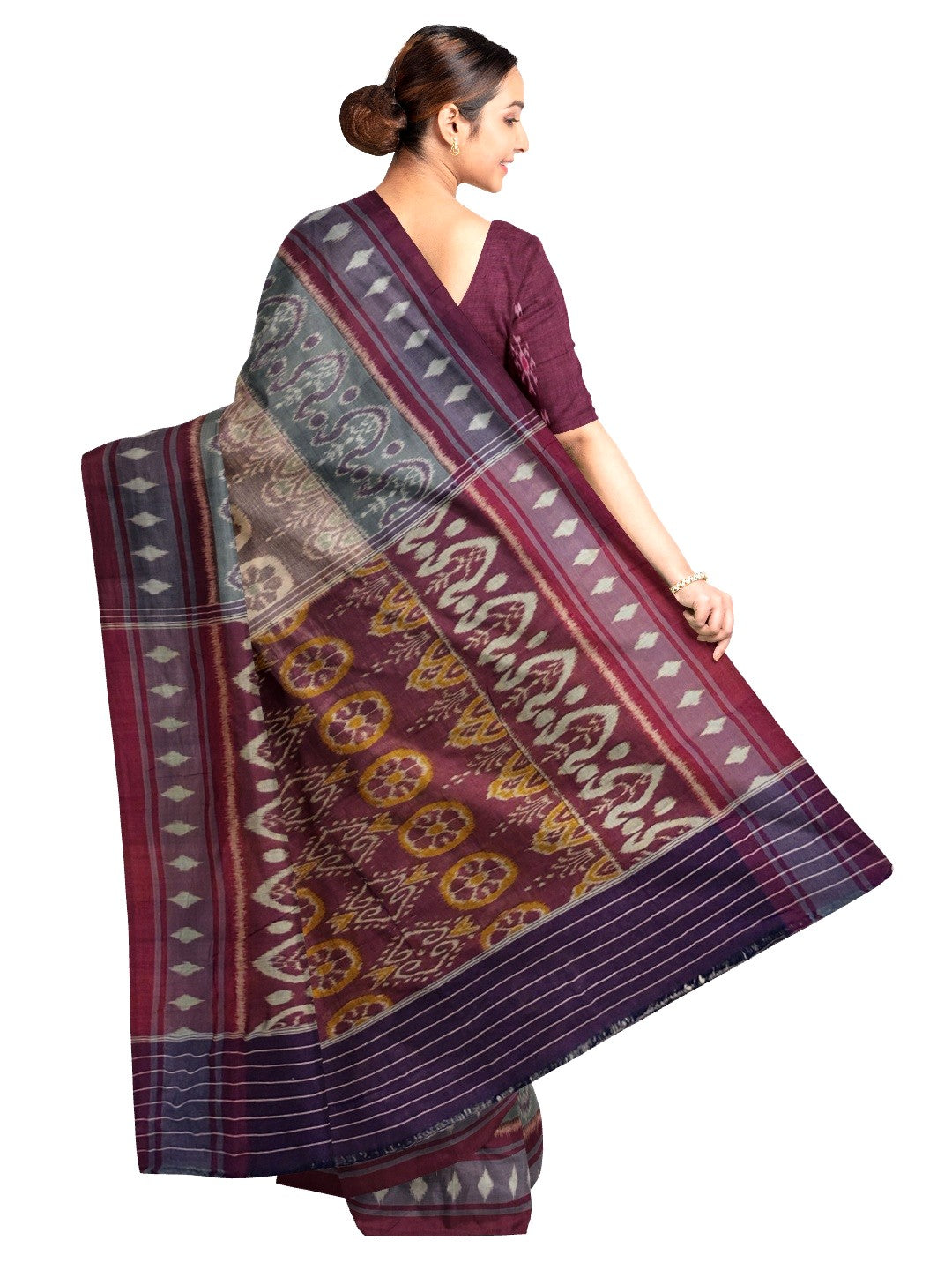 LightBrown Cotton Ikat saree with cotton ikat blouse piece