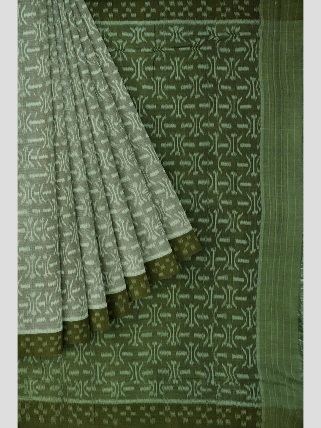 LightGreen Cotton Ikat saree with cotton ikat blouse piece