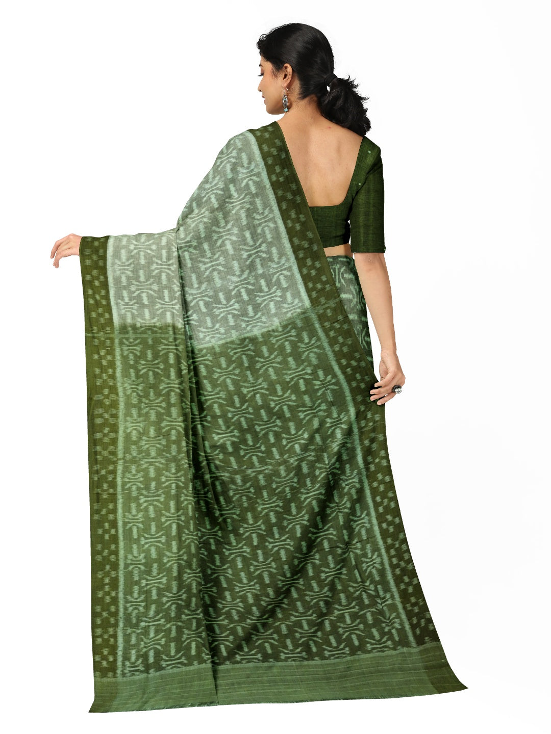 LightGreen Cotton Ikat saree with cotton ikat blouse piece