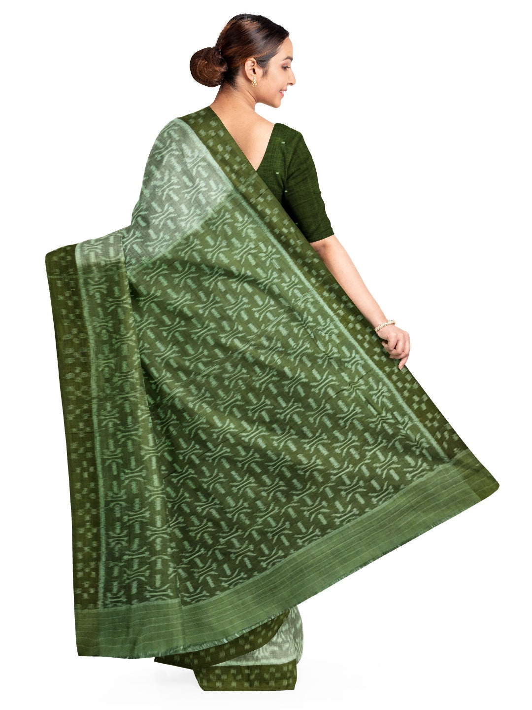 LightGreen Cotton Ikat saree with cotton ikat blouse piece