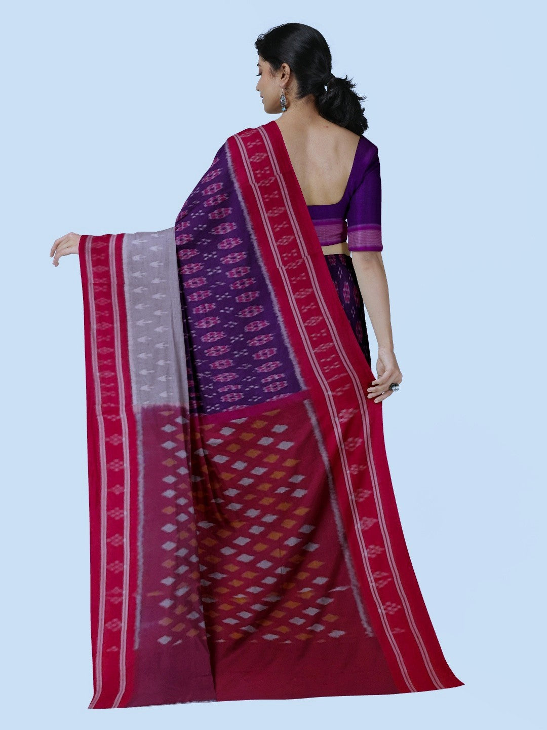 Purple with Grey double coloured Cotton Ikat saree with cotton ikat blouse piece