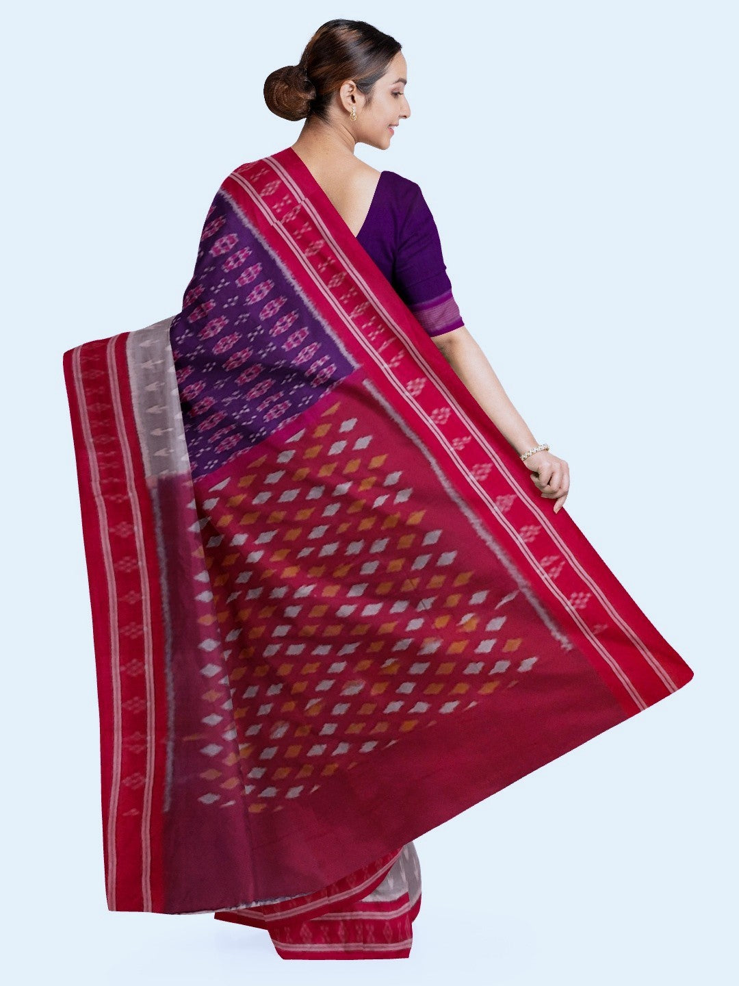 Purple with Grey double coloured Cotton Ikat saree with cotton ikat blouse piece