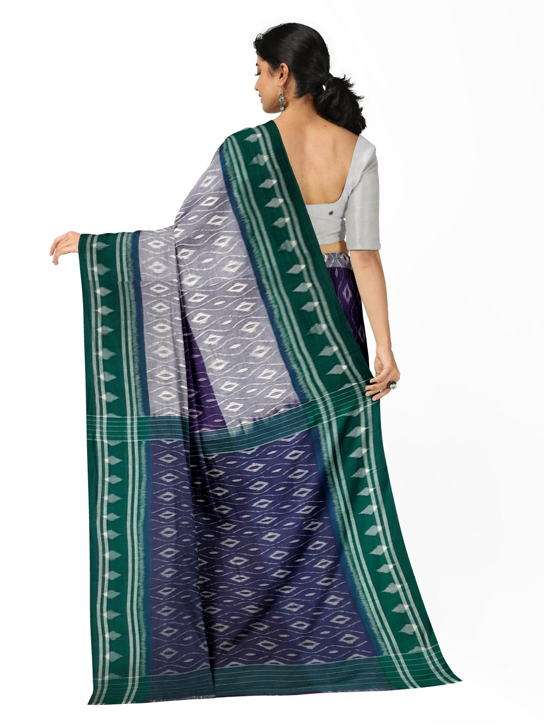 Purple and Green Cotton Ikat saree with cotton ikat blouse piece